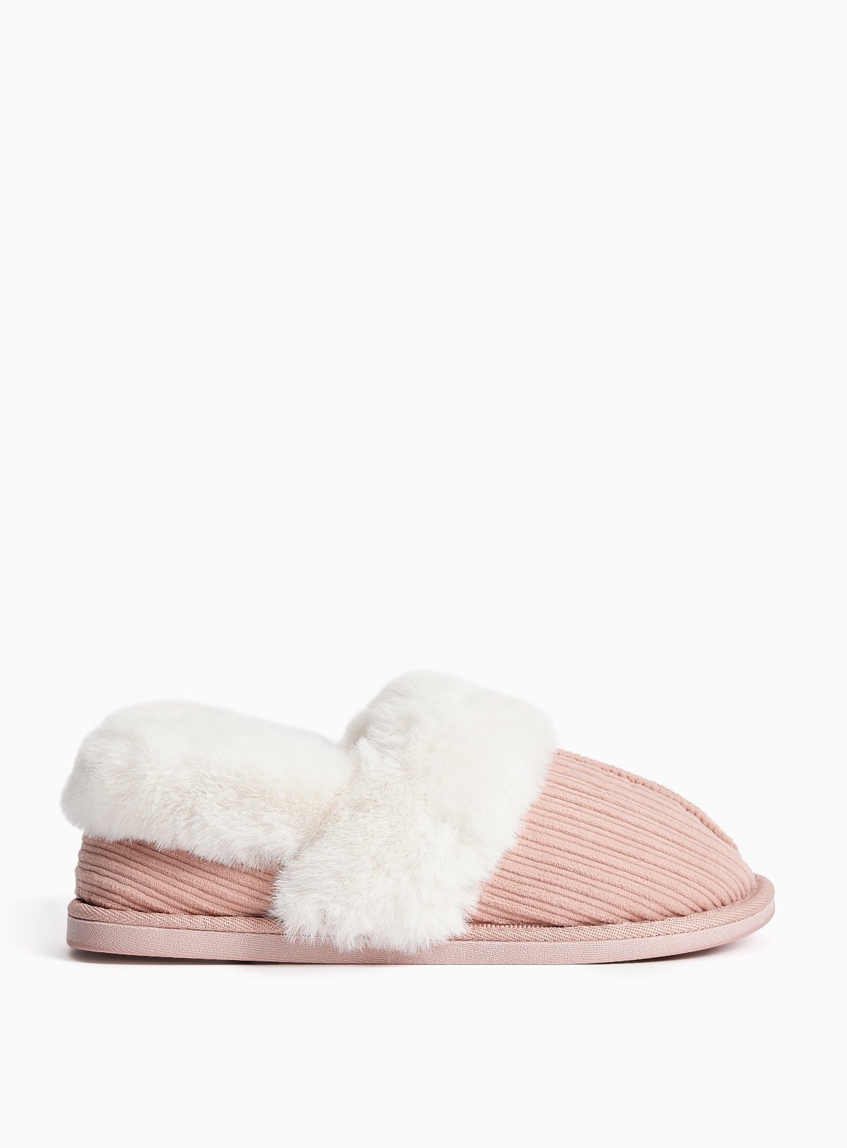 Pink Fur Trim Ribbed Full Slippers 3 - Image 2 thumbnail